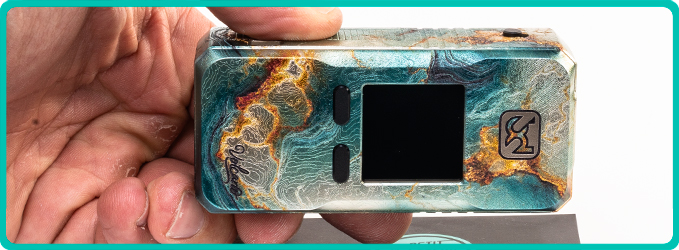 Design de la Box Rayden 220 Volcano Turquoise Opal Rare Edition BD Vape